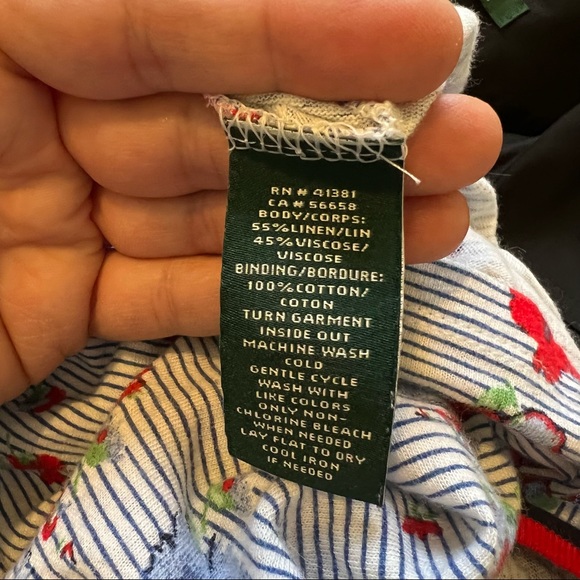 Lauren Ralph Lauren Red, White & Blue Floral & Stripe Linen Blend T-Shirt PL - Picture 4 of 4